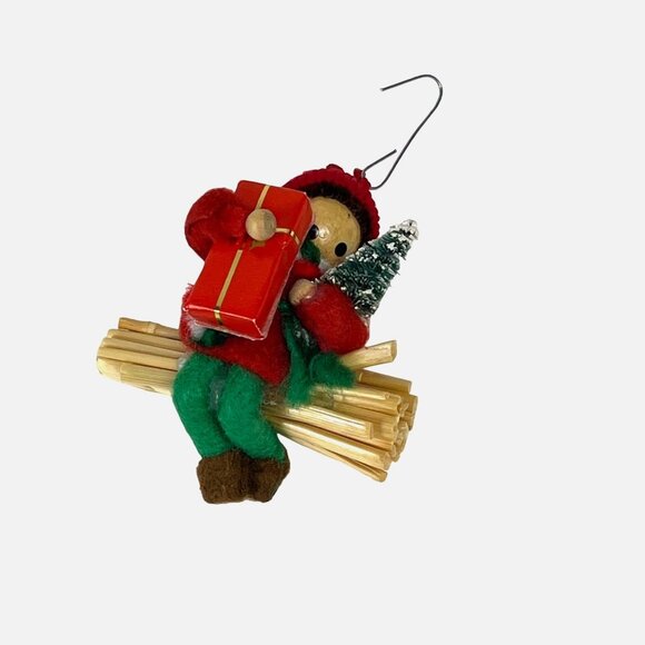 Vintage Handmade Christmas Ornament Child Holding Gift & Tree - Picture 4 of 4